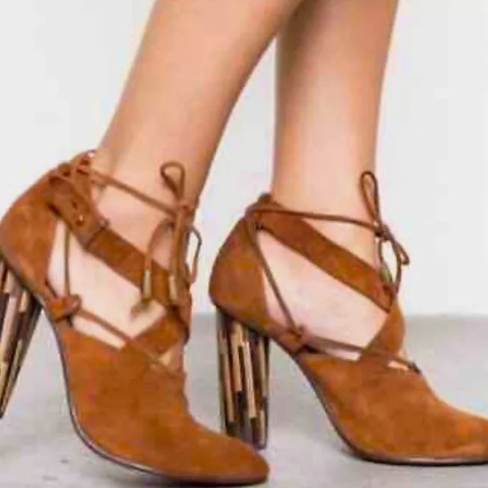 Free People Nouvella Wrap Retro Style Chic Pumps Cylindrical heel Brown Size 40